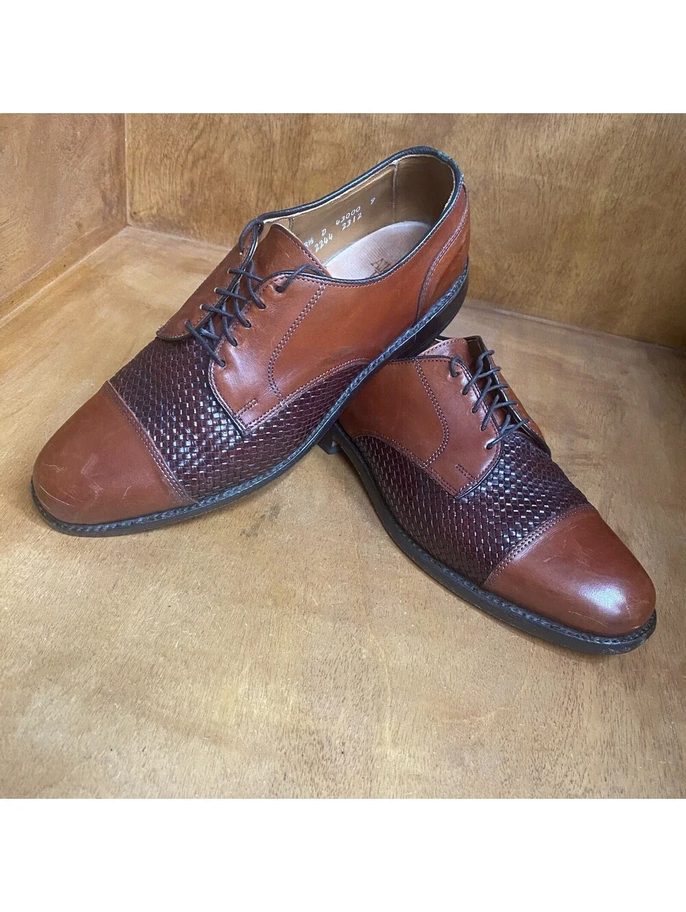 Allen Edmonds Lauderdale Cap Toe Oxford Shoes Mens 8.5 D Woven Brown Leather USA